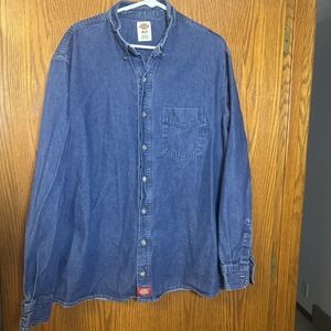 Dickies Denim Button Up Shirt Men's XLT Blue Long Sleeve Y2K‎ Workwear Style